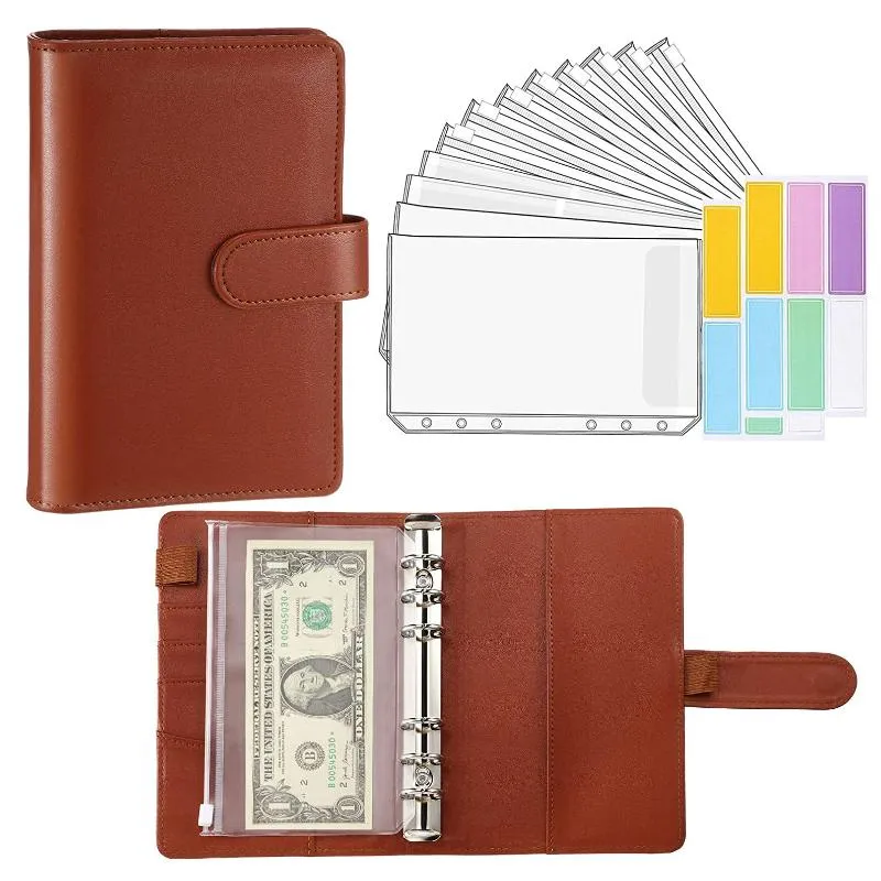 Bloc-notes A6 en cuir PU, planificateur budgétaire, système de portefeuille avec enveloppes, poches pour budgétisation