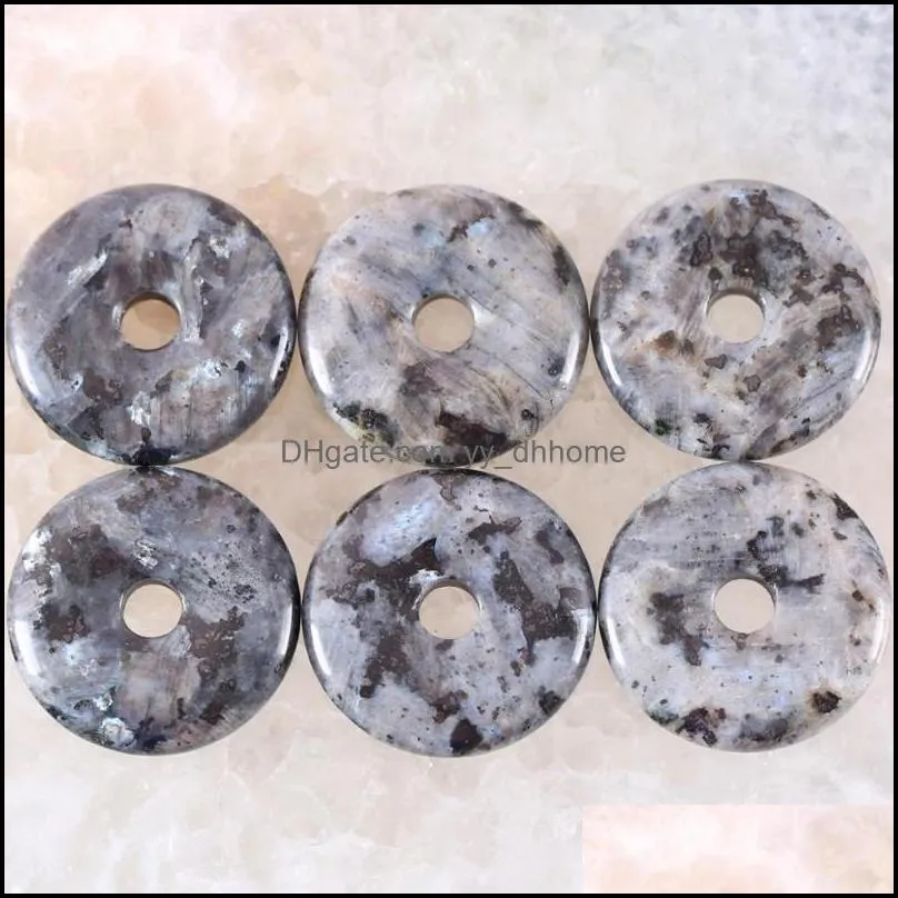 pendant necklaces natural stone donut necklace 30mm round circle healing real gray labradorite bead for women men jewelry gift 1pcs