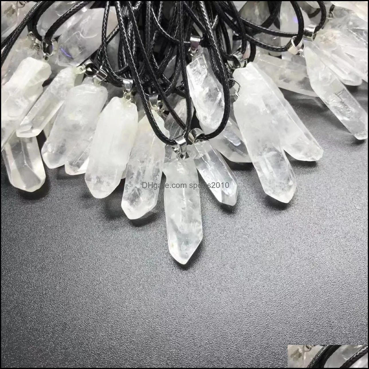 trendy natural white crystal pillar energy healing stone pendant necklace rope necklace women jewelry factory wholesal sports2010