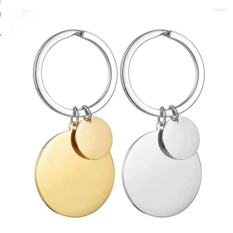 Nyckelringar Guld/stål rostfritt stål Runda pendell Keychain Blank Graverbar charm dubbelsidig spegelpolering Par Key Chain1 Fier22