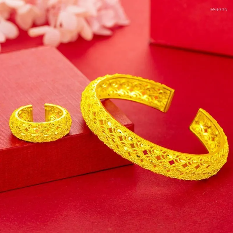 Bracelet Femmes Bague Paon Écran Ouvert Bracelet Solide 18k Or Jaune Rempli Classique De Mode De Mariage Bijoux CadeauBangle Inte22