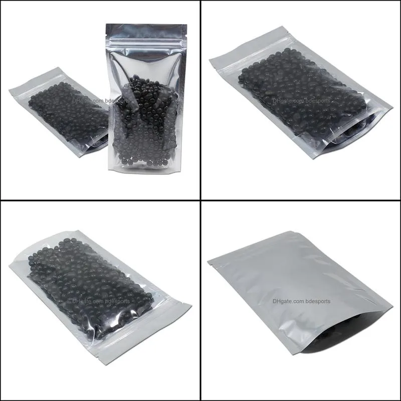 15 Sizes Available Clear Front Stand Up Foil Zipper Package Bags for Coffee Tea Powder Aluminium Foil Resealable Heat Seal Sample