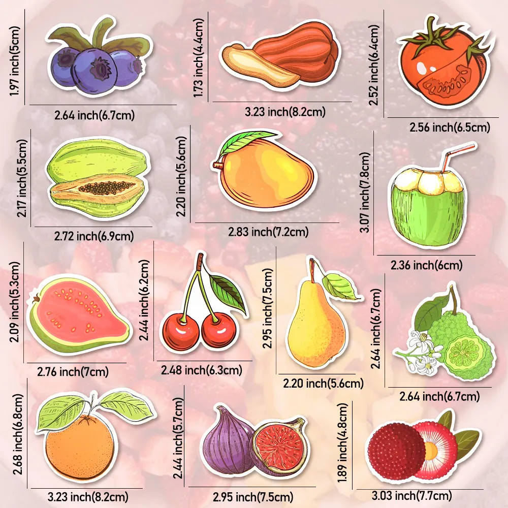 Lindo paquete de pegatinas de vinilo para alimentos de frutas y verduras