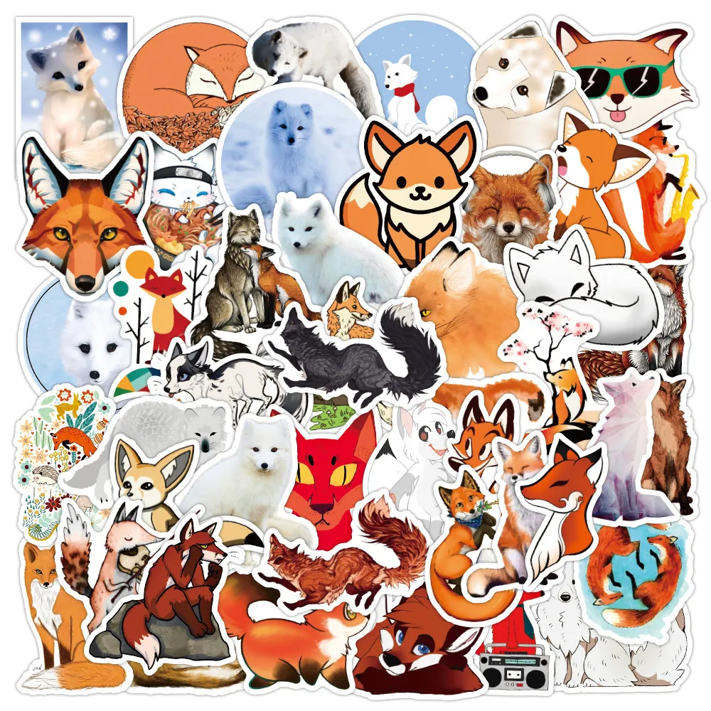 50 PCs Graffiti Garrafa de água Adesivos Animal Fox fox para Skate Boardboard Laptop Capacete Kids Decor Pad Bicicleta Motocicleta PS4 Notebook Guitar PVC Decal