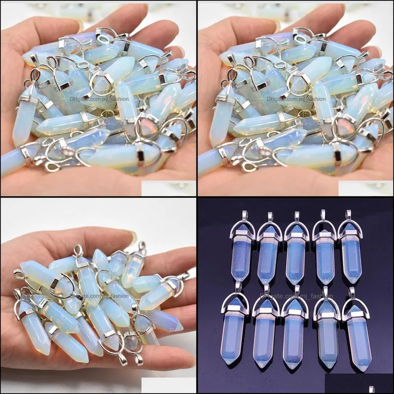 glass opal stone hexagonal pillar charms point chakra pendant fashion acc for earrings necklace jewelry makin mjfashion