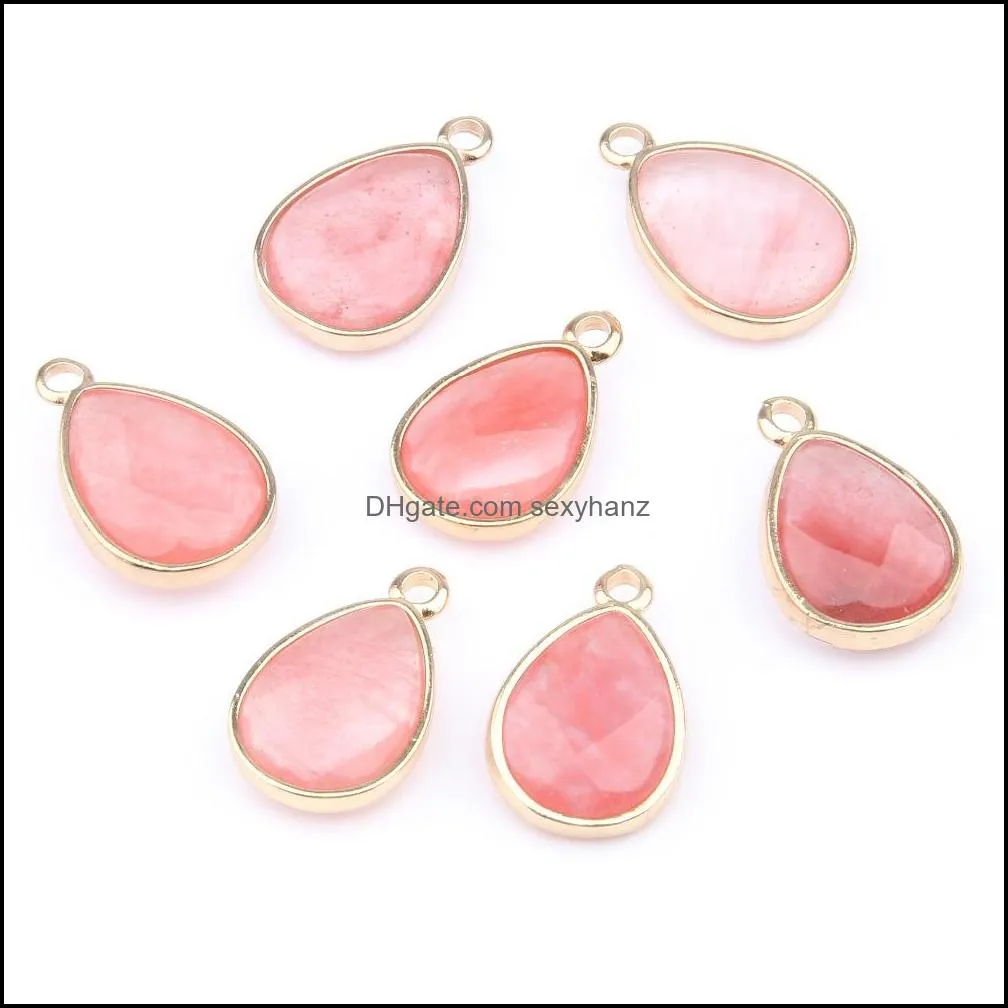 wholesale water drop shape natural stone rose quartz/tiger eyes pendant charms diy for druzy necklace earrings or jewelry making