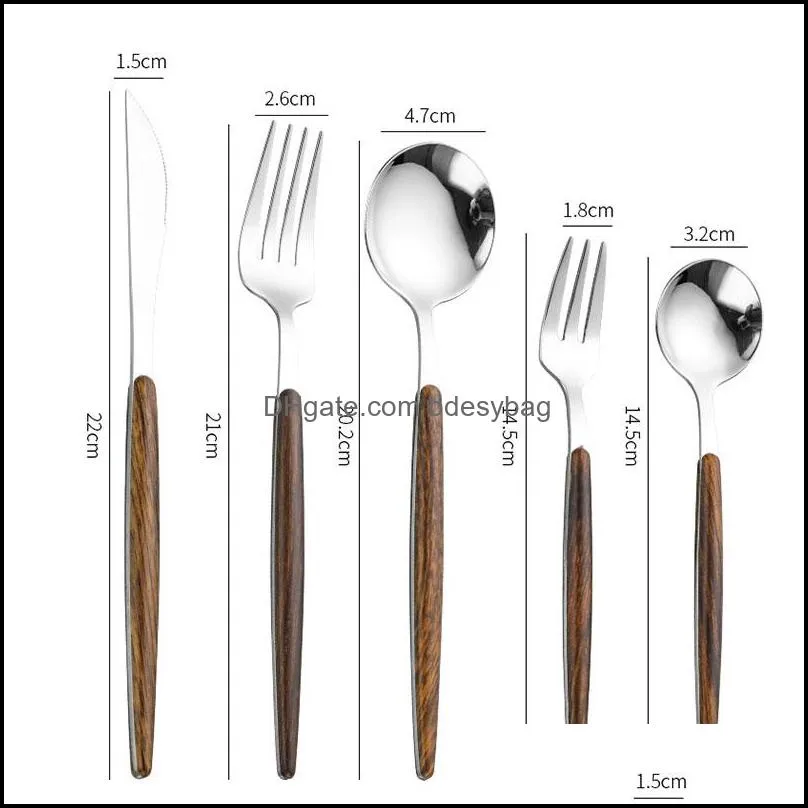 visual touch luxury silverware wooden handle gold silver dinner flatware set dessert spoon fork knife sets for home commercial2175