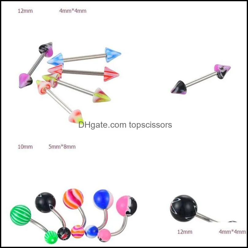 set of 110 colorful body piercing barbell stainless steel acrylic nose tongue lip belly bar for men and women