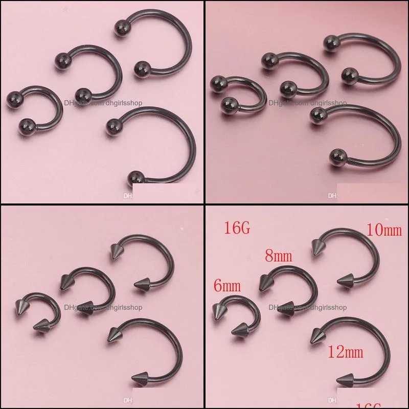 anodized black horseshoe bar - lip nose septum ear ring various sizes available piercing nose body jewelry
