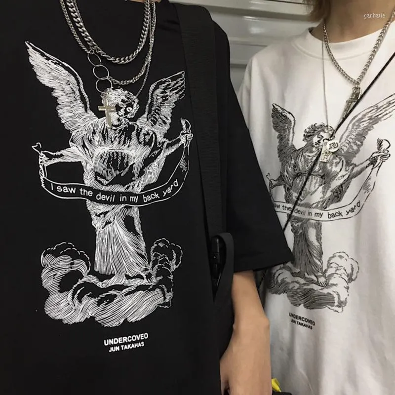 Erkekler için Erkek Tişörtler Gömlek Melek Baskı Goth Tee Tee Grafik Hip Hop Büyük Boyu Gotik Kıyafetler Moda Harajuku Gevşek T-Shirtçen