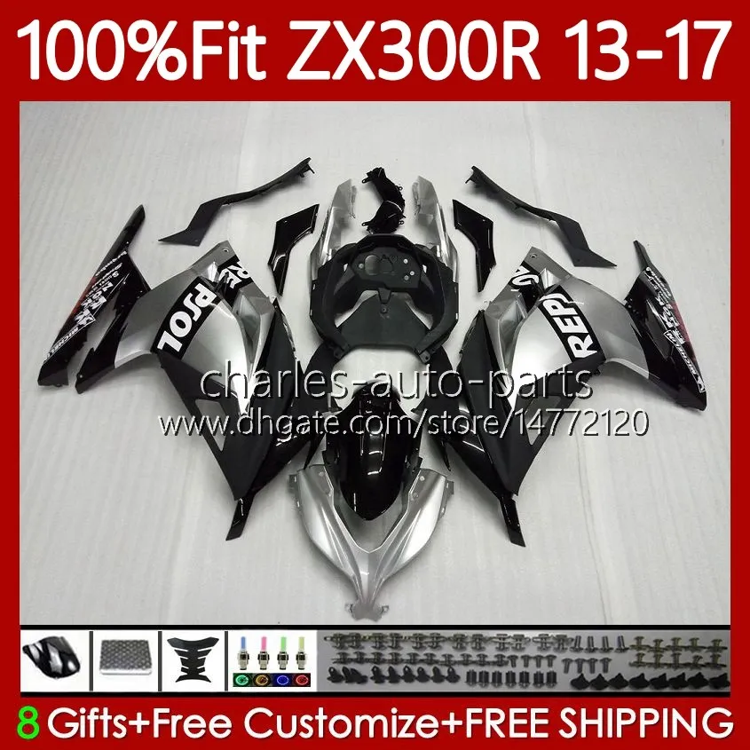 OEM Body For KAWASAKI NINJA EX ZX 3R 300R ZX-3R ZX-300R 13-17 125No.13 EX300R ZX300R ZX300 ZX3R 13 14 15 16 17 EX-300 2013 2014 2015 2016 2017 Injection Fairing Repsol silver