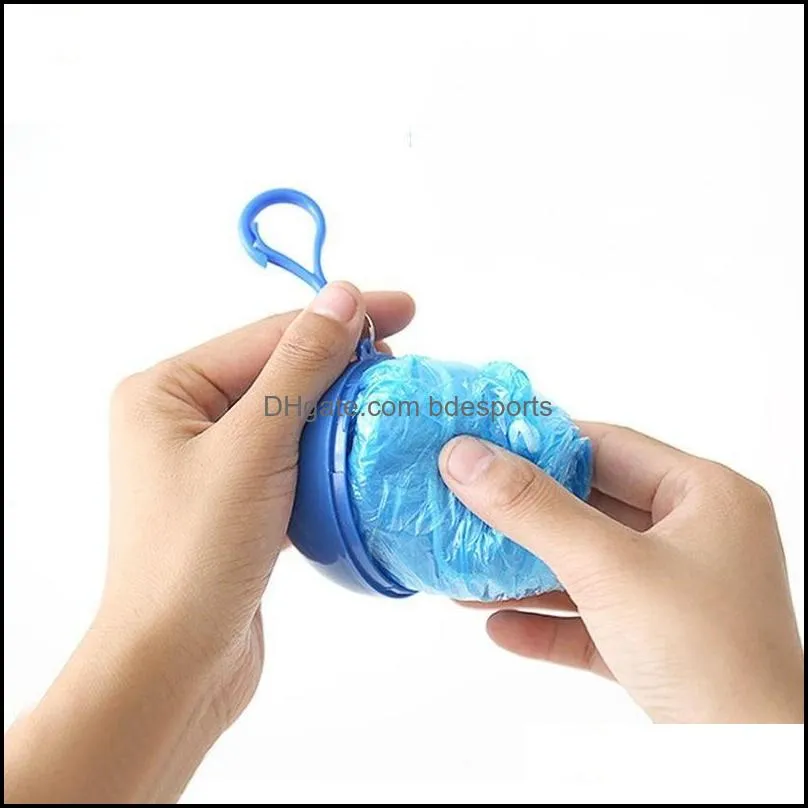 Disposable Raincoat Plastic Ball Key Chain Portable Spherical Case Traveling Hiking Camping Raincoats