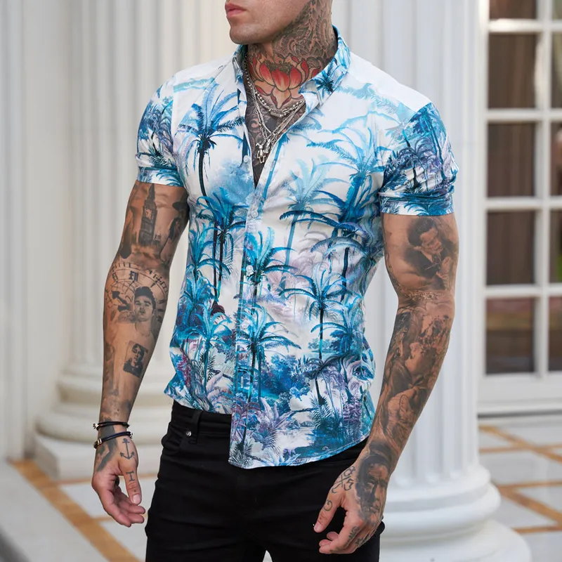 ファッションデザイナースタイルの男性カジュアルシャツフラワーシャツは、どんなロゴでカスタマイズできます