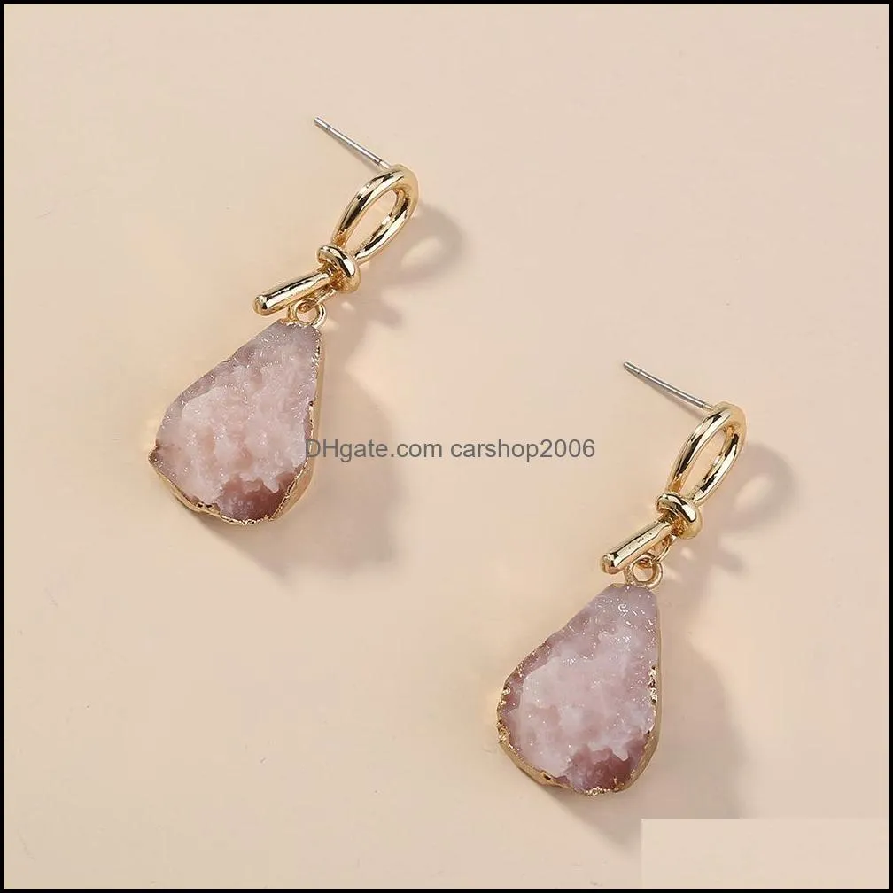 Retro Fashion Earrings Pink Crystal Imitation Natural Stone Drop Earrings Jewelry