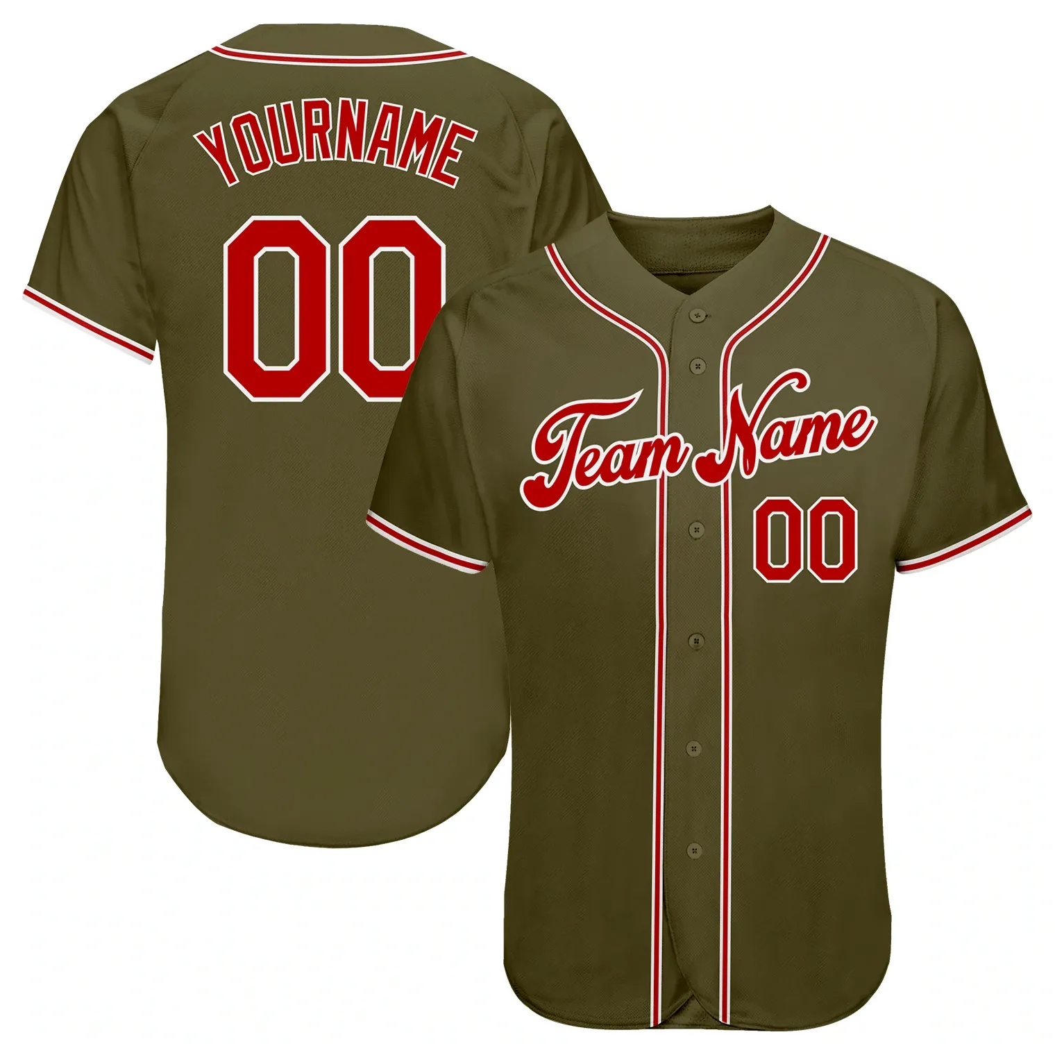 Custom Olive Red-White Authentic Salut To Service Baseball Jersey 57657
