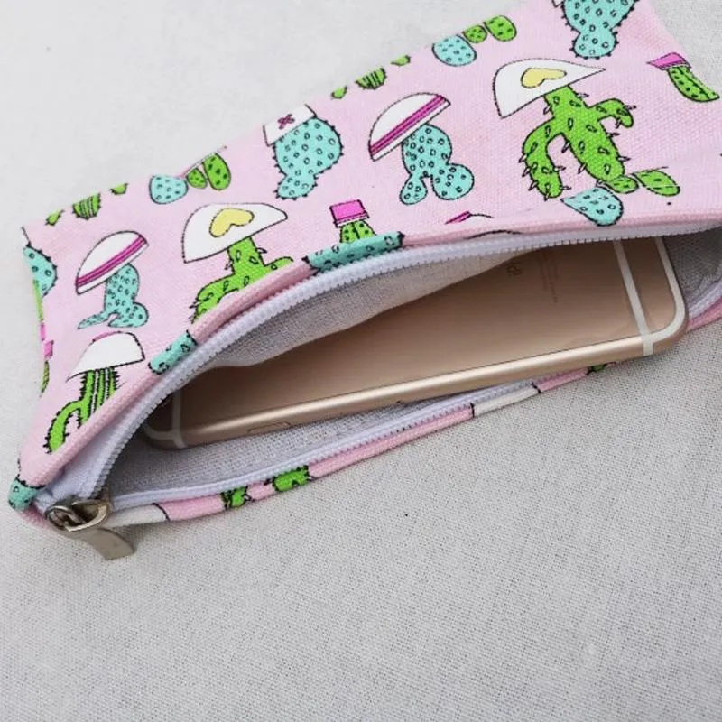 Canvas Zero Wallet Pouch Women Cloth Creative Zero Wallet Key Bag Mobile Phone Cosmetic Bags With Handle 20cmx11cm LX4697