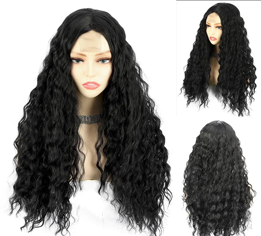 Nieuwe mode Lang Afrika Black Cury Wavy Small Lace Dames Cosplay Hair Wig