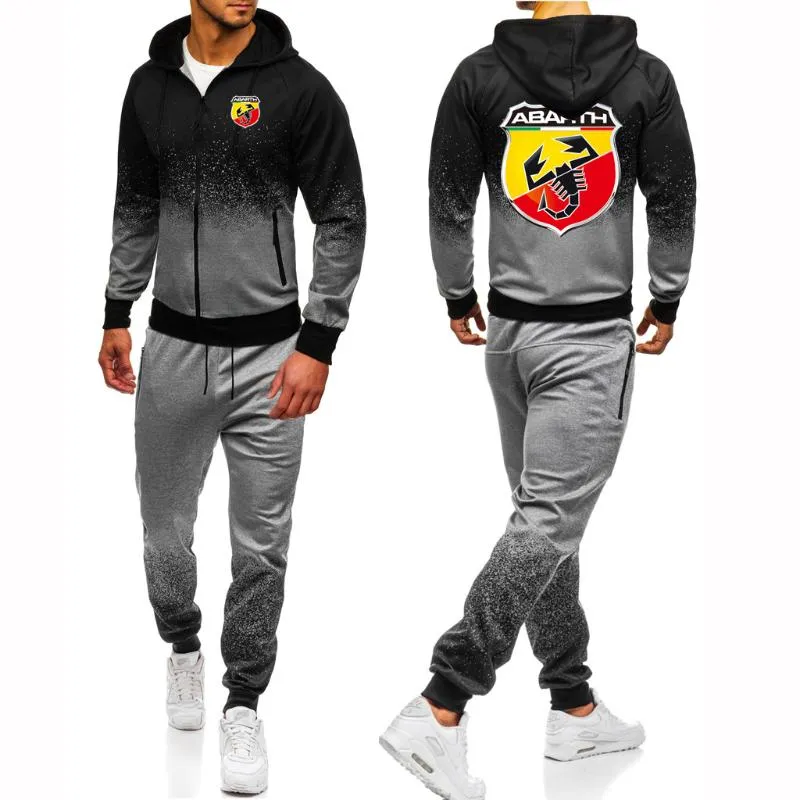 Survêtements pour hommes Printemps et automne ABARTH Logo Set Harajuku Zip Up Vestes Sport Costumes College Male Gradient Sweats à capuche Sweatpant SetMen