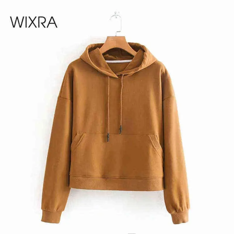 Wixra Warm Sweatshirts Solid Femme Classic Hoodies Pocket Long Sleeve autunt Winter Casual Lace-Up Pullover Tops for Women T220726
