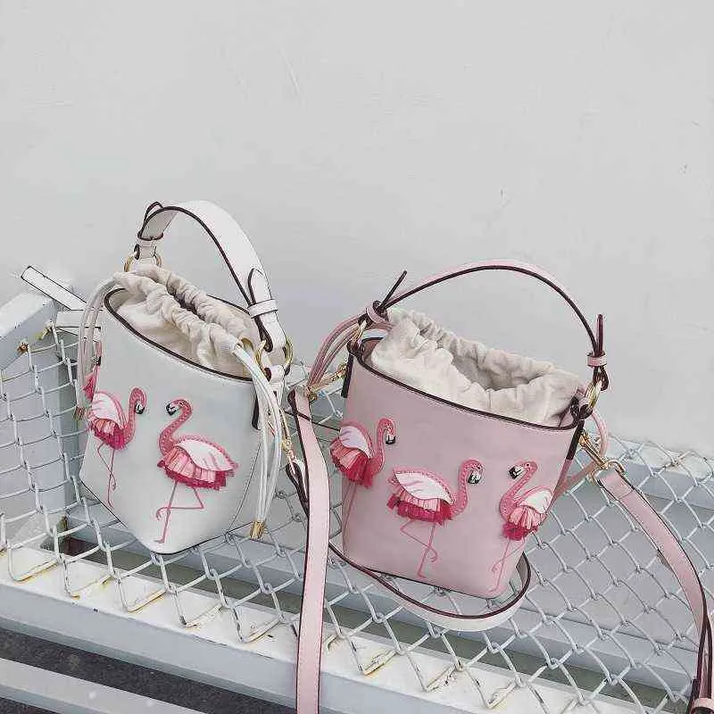 Women Bag Flamingo One Shoulder Portable Bucket Embroidery Beam Mouth Oblique Span Bag Fairy Women s Bag 220516