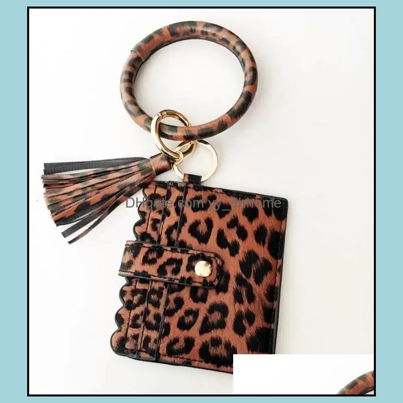 fedex 31 styles bracelet keychain card bag with tassels leopard party favor sunflower pu leather bangle wrist bag pandent key decorate