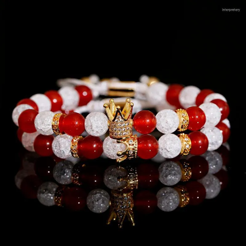 Beaded Strands Couple Bracelet Crown Luxurious Bracelets For Women Charm Stone Beads Men Jewelry Pulseira Masculina Bileklik Feminina Inte22