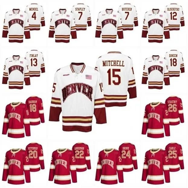 Nik1 Denver Pioneers NCAA College Hockey Jersey Griffin Mendel Brett Stapley Kohen Olischefski Liam Finlay Ian Mitchell Kevin Deuen