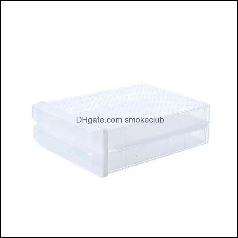 Household Egg Storage Box Drawer-Type Refrigerator Storage Box Plastic Transparent Dumpling Box Double Layer Egg Tray 220120
