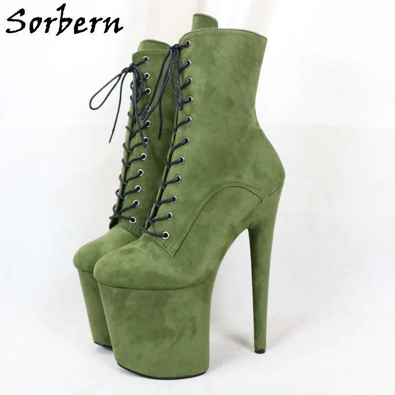 Sorbern Light Green Fake Suede Pole Dance Boots For Drag Queen Platform Booties Custom Colors