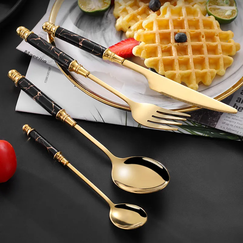 Stainless Steel Knife Fork Spoon Ceramic Handle Steak Knives Dessert Cake Scoop Salad Pizza Forks Vintage Kitchen Tableware BH6903 TYJ