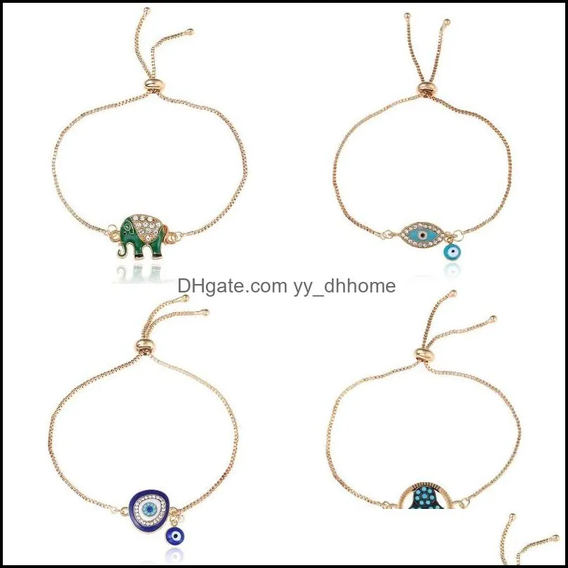 Charm armband smycken mode emaljen lycka till elefant för kvinnor hamsa hand kärlek brev kalkon blå ond ögon guldkedjor armband judelely 81