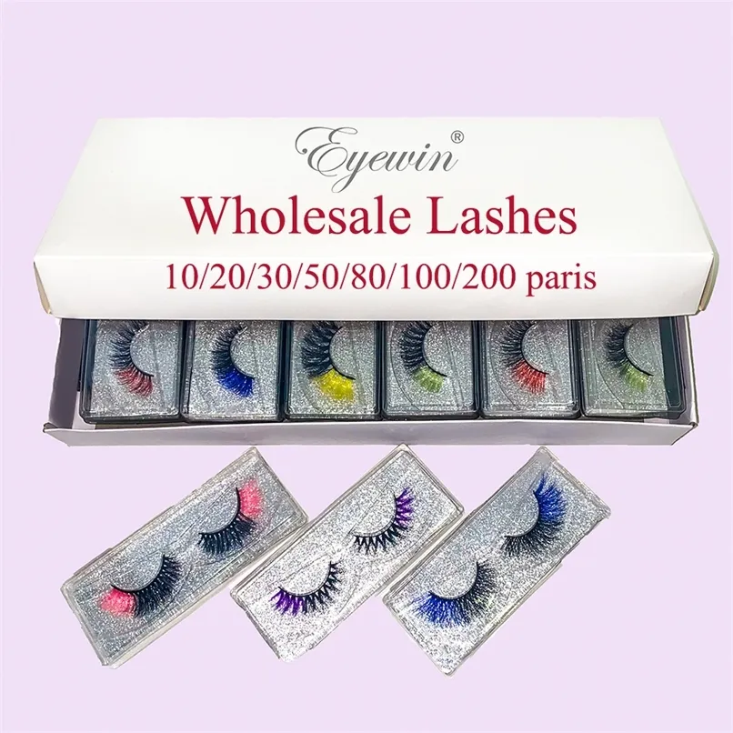 Eyewin 1020305080100200 Pairs Color Eyelashes Wholesale 3D Mink False Eyelash Multi Colored Fake Lashes for Party Makeup 220525