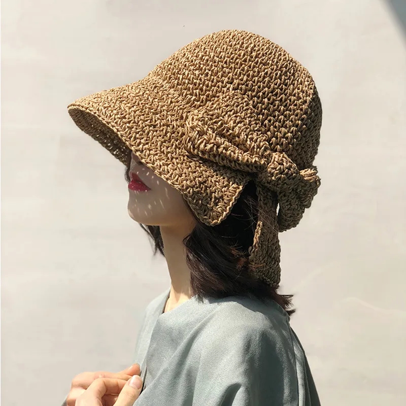 女性の夏の折りたたみ折りたたみ麦わら帽子女性の夏の外出サンバイザーホリデークールハット海辺ビーチハットタイド夏の帽子