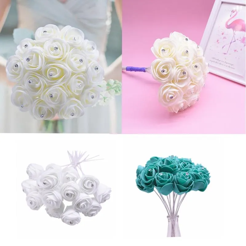 Flores decorativas grinaldas 20pcs 5 cm de rosa artificial pe -scpoam bouquet de buquê diy scrapbooking wedding de flores falsas