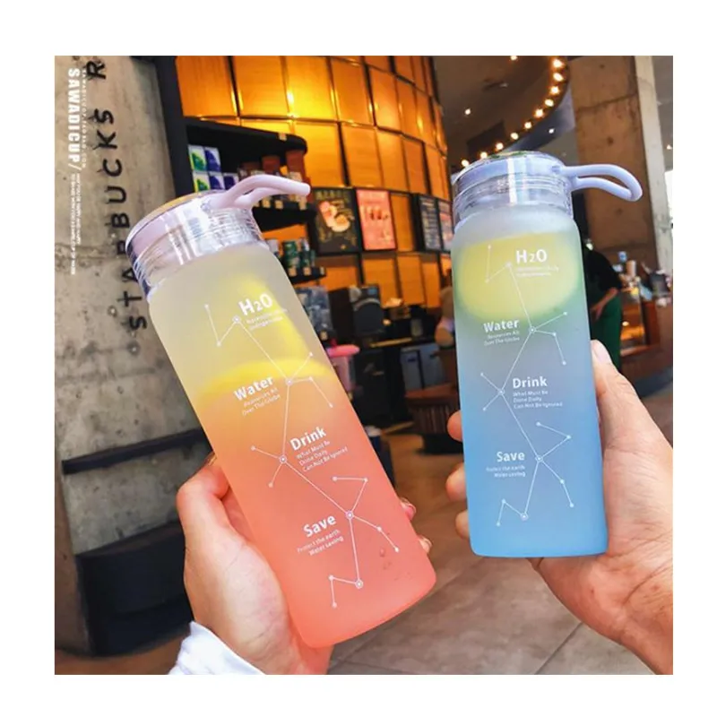 460ML Gradient Colorful Frosted Glass Water Bottles Leak-proof Drinking Cup Kettle Outdoor Sports W1