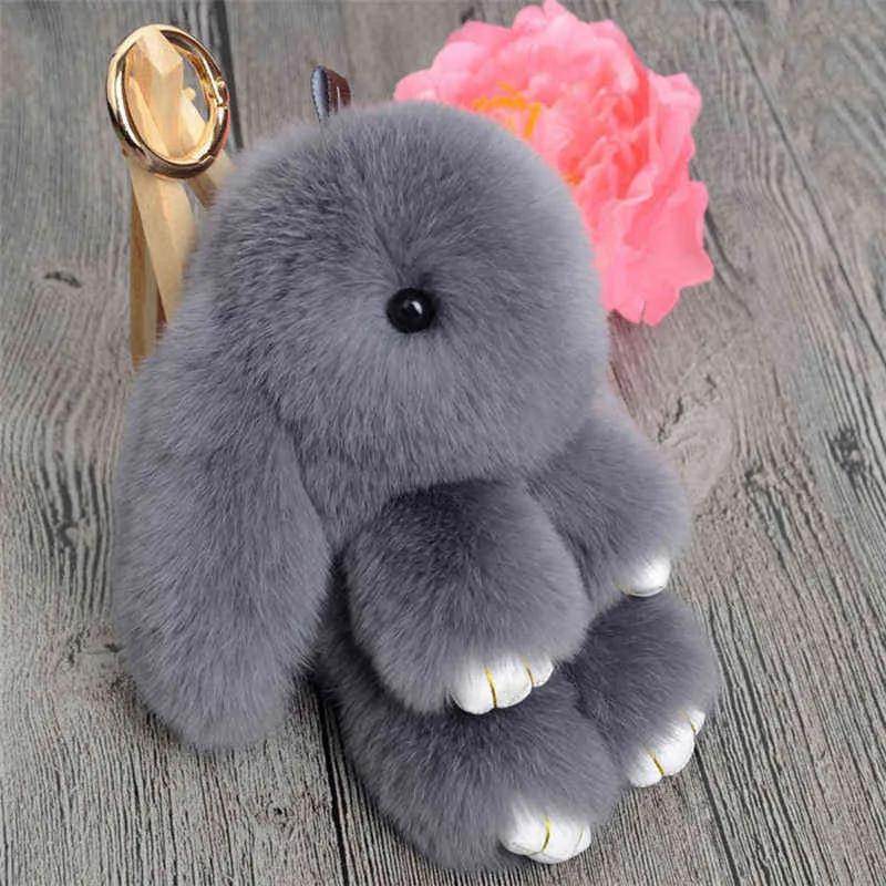 Leuke natuurlijke konijnenbont pom Bunny Keychain vrouwen pluizige konijnen Key Chain on Bag Car Trinket sieraden trouwfeestje speelgoedcadeau aa220318