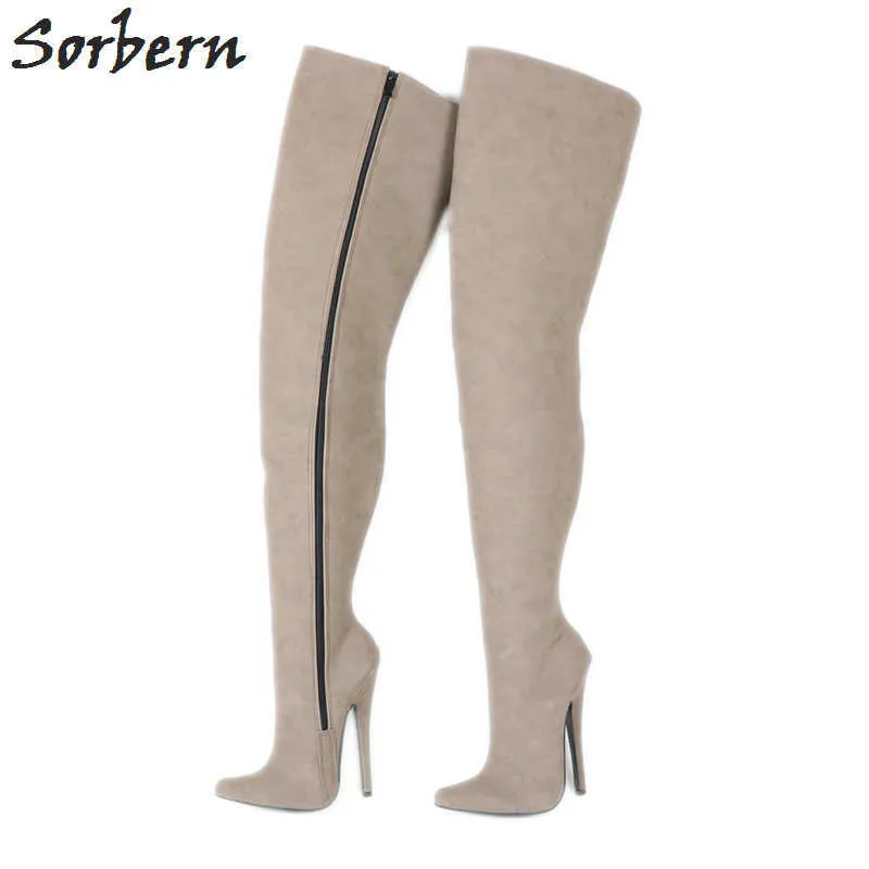 Sorbern 60 cm Hartschaft-Stiefel für Damen, individueller Schaft, weites Bein, Mitte des Oberschenkels, 18 cm Stiletto-Absatz über dem Knie, Fetisch, Unisex