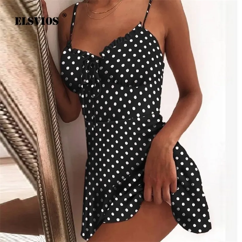 Dots print spaghetti strap mini best sale dress