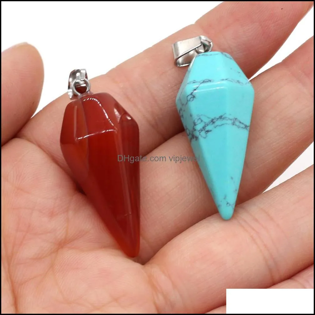 natural stone cone charms rose quartz tiger`s eye opal pendants crystal pendants clear chakras gem stone fit earrings necklace making