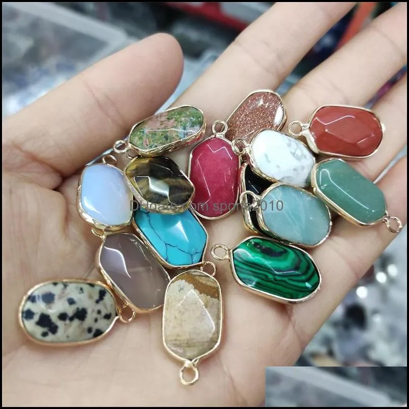 gold edge natural crystal oval hexagon stone charms rose quartz pendants trendy for jewelry making sports2010