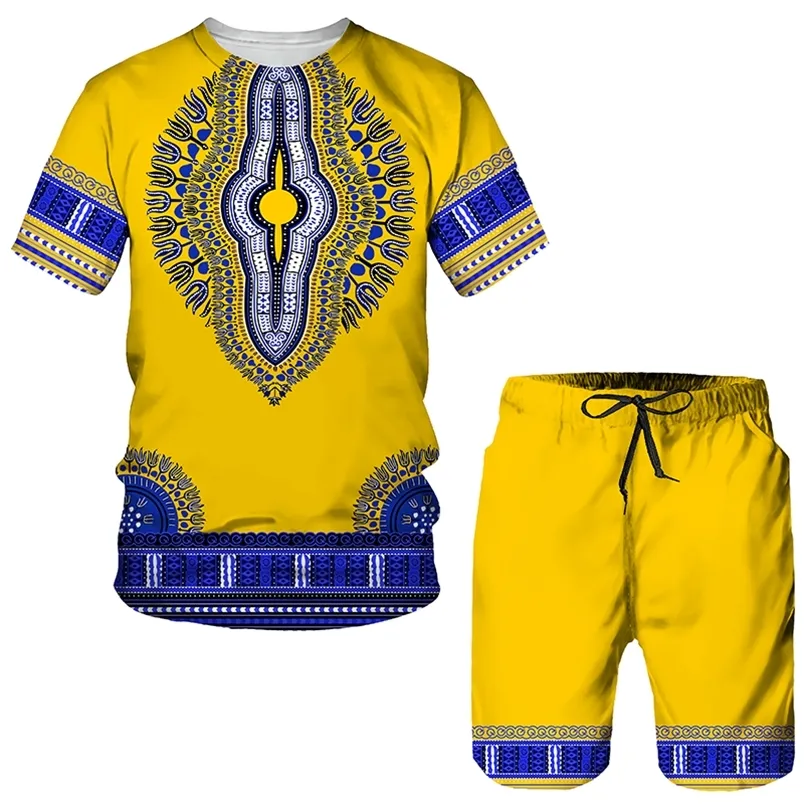 Summer 3D African Print Casual Men Shorts Suits Par Outfits Vintage Style Hip Hop T Shirts Shorts Man/Female Tracksuit Set 220607