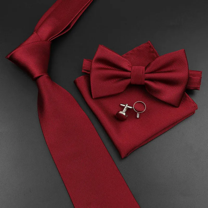 MEN039S TIE Bowtie Set Lüks İş İşçisi Mavi Siyah Düz Renk İpek Polyester Jacquard Dokuma Kravat Takım Düğün Partisi 24817406 2988