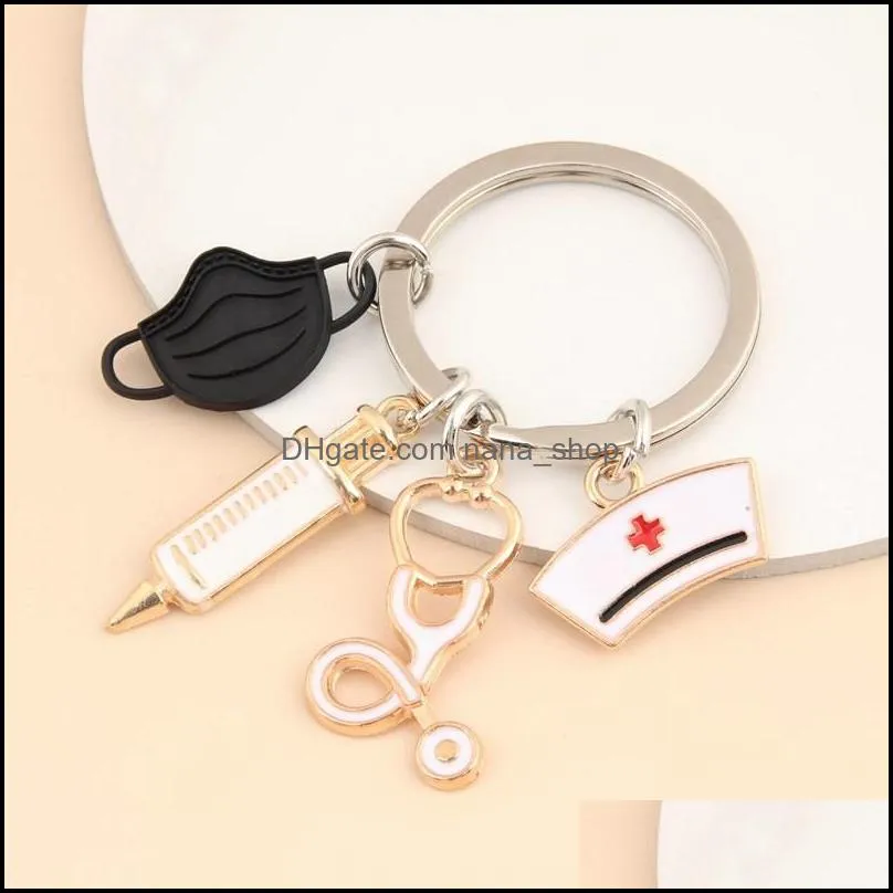 Doctor Keychain Medical Tool Key Ring Injection Syringe Stethoscope Nurse Cap Key Chain Medico Gift DIY Jewelry Handmade