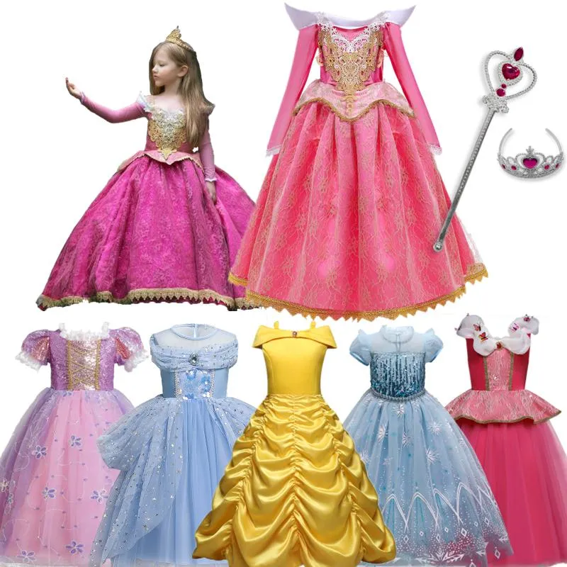 Vestidos de meninas meninas princesa fantasia cosplay vestido de carnaval para fantasia de menina crianças roupões de bebê rosa 4-10 anos roupas de bebê