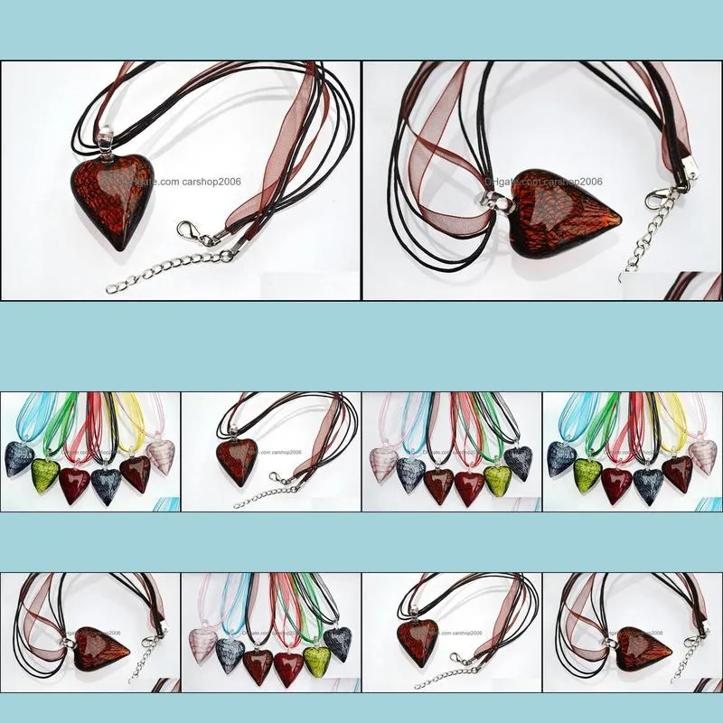 fashion wholesale 6pcs handmade murano lampwork glass mixed color pendants silk cords necklace