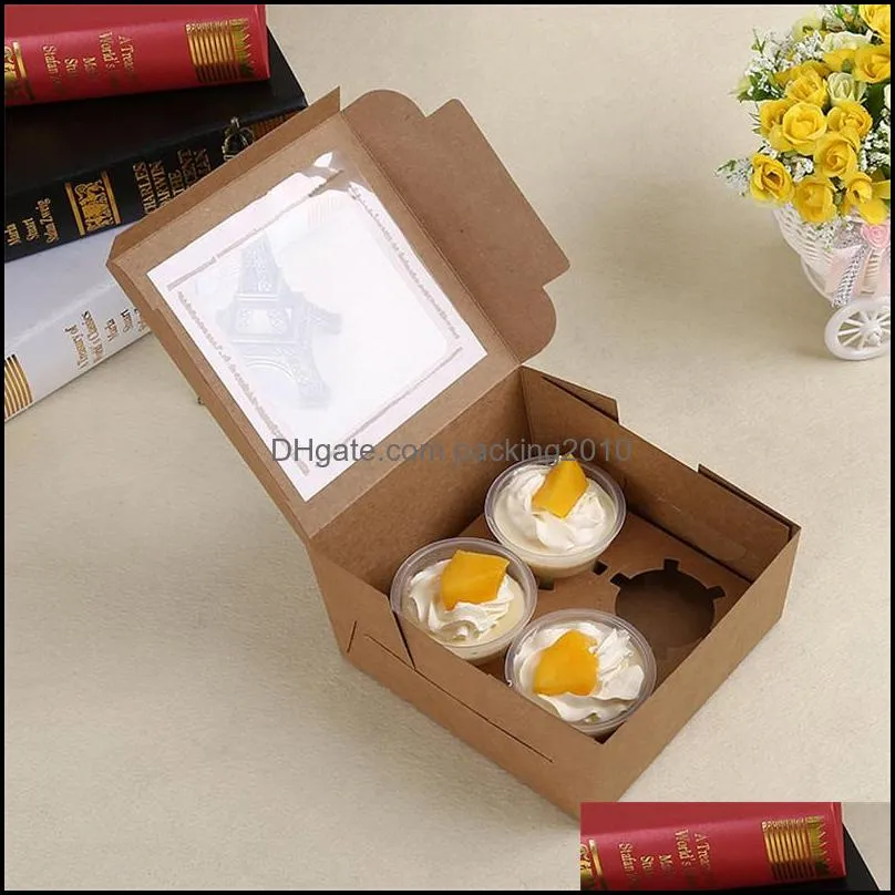 Cupcake Boxes Empty Clear Window Creative Kraft Brown & White Muffin Packaging Box DHL Fedex Fast Shipping