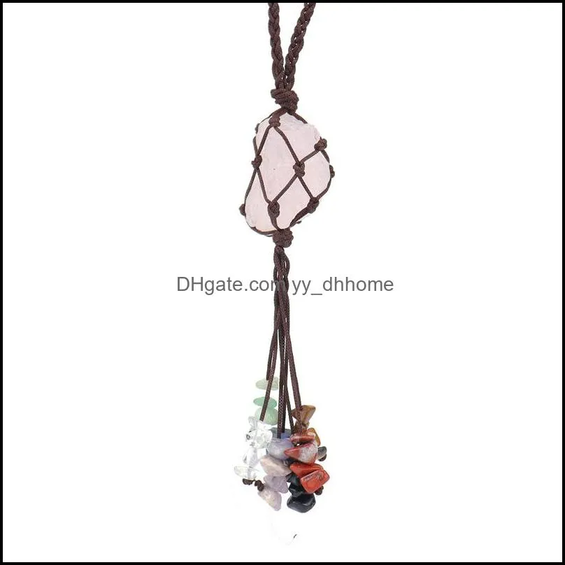 fashion hand-woven natural stone charms 7 chakras crystal rough tassel hang pendants car rearview mirror pendant pendant yydhhome