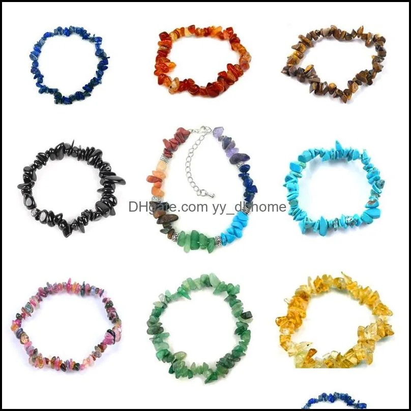 Hebras de cuentas Pulseras Joyas Jln Pulsera de cuentas de grava Siete chakras Irregar Piedra de cuarzo Granate Turmalina para mujeres Niñas Drop Delive