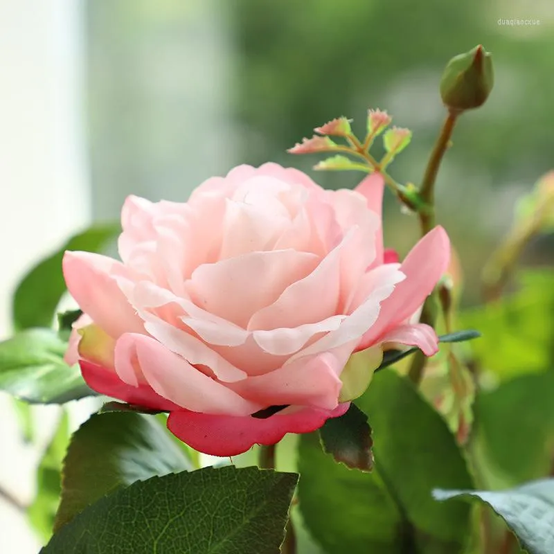 Dekoracyjne kwiaty wieńce sztuczny prawdziwy dotyk różowy lateks gałąź róża w gałęzi weselnej
