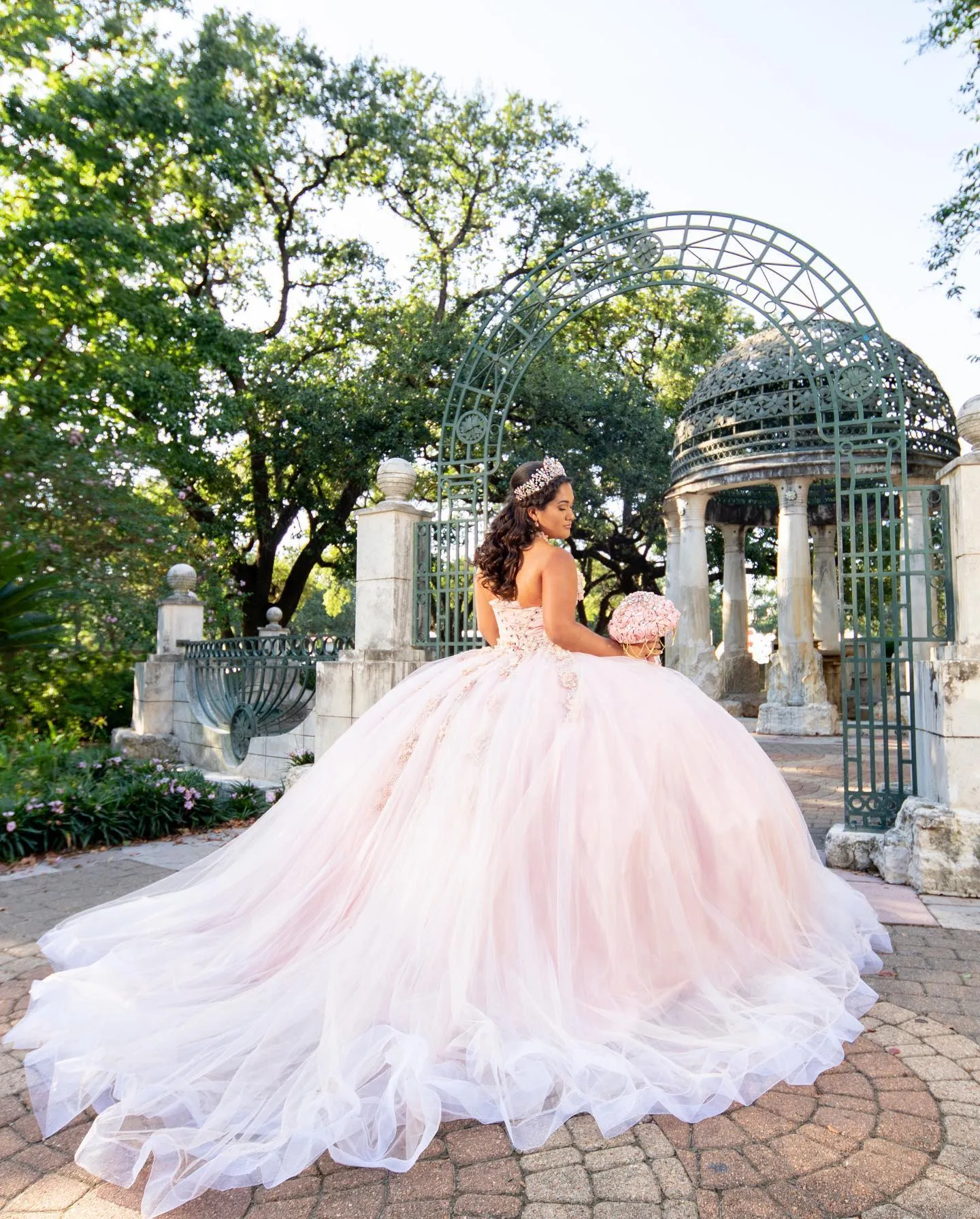 Plus Size 16 Prom Sheer Light Pink Ball Gown on Queenly